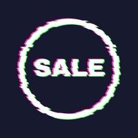 Distorted glitch sale banner with error effect on the edges and in text. Vector illustration.