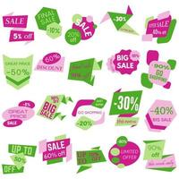 Set of Sale Discount Labels, Tags, Emblems. Web collection of stickers and badges for sale. Isolated vector illustration.