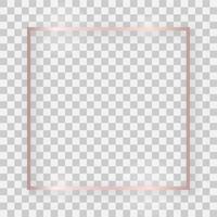Rose gold shiny square frame with glowing effects and shadows on transparent background. Vector illustration