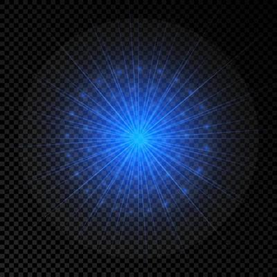 Light effect of lens flares. Blue glowing lights starburst effects with sparkles on a transparent background. Vector illustration