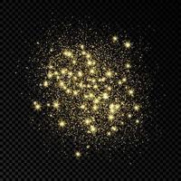 Golden sparkles glittering backdrop on a dark transparent background. Background with gold glitter effect. Empty space for your text. Vector illustration