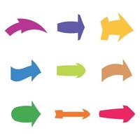 Set of nine multicolored various arrows. Vector illustration