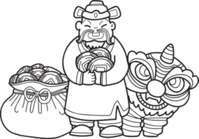 deus da riqueza desenhado à mão e ilustração de leão chinês png