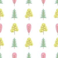 Seamless pattern with colored trees on white background. Vector illustration.