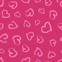 Seamless pattern with hand drawn hearts. Doodle grunge pink hearts on pink background. Vector illustration.
