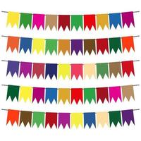 Colorful flags and bunting garlands for decoration. Decor elements with various patterns. Vector illustration