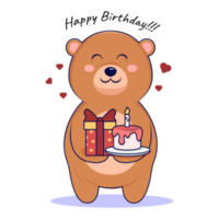 Cute Bear With Gift and Cake png