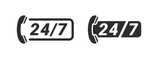 Support signs. 24 hour assistance icons. 24 hours 7 days in week support icons. Vector images