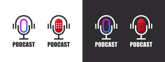 Podcast concept icon. Podcast microphone icons. Icon microphone and headphones. Vector illustration