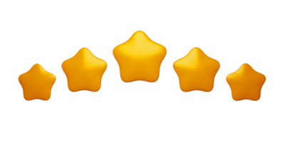 5 abgerundete gelbe Sterne 3D-Rendering png