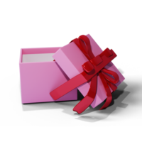 Coffret cadeau ouvert rose 3d avec noeud ou ruban png