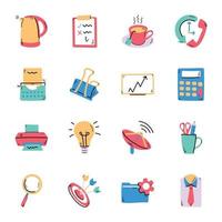 Set of Office Supplies Hand Drawn Icons vector