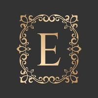 logotipo de letra de lujo con marco de adorno barroco vintage vector