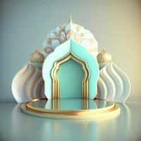 3D Realistic Rendering Ramadan Scene Islamic Podium background for Product Display photo