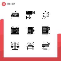 Pack of 9 creative Solid Glyphs of back to school show wall live spring Editable Vector Design Elements