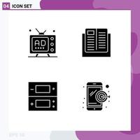 Modern Set of 4 Solid Glyphs Pictograph of ad school multimedia education ds Editable Vector Design Elements