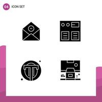 Set of 4 Vector Solid Glyphs on Grid for communication interface mail online text Editable Vector Design Elements