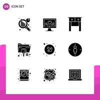 Pack of 9 Modern Solid Glyphs Signs and Symbols for Web Print Media such as right arrow drawer file document Editable Vector Design Elements