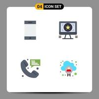 Set of 4 Commercial Flat Icons pack for device message application monitor messaging Editable Vector Design Elements