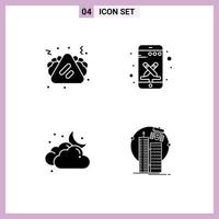 Solid Glyph Pack of 4 Universal Symbols of fast food cloudy sandwich smart phone weather Editable Vector Design Elements
