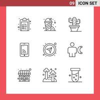 User Interface Pack of 9 Basic Outlines of navigational directional nature compass wifi Editable Vector Design Elements