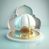 Islamic ramadan podium background of futuristic and modern 3d realistic mosque with scene and stage for product display photo
