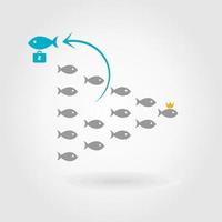 Fish left crowd. A vector illustration