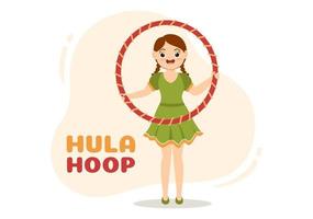 ilustración de hula hoop con niños haciendo ejercicio jugando hula hoops y entrenamiento físico en actividades deportivas dibujos animados planos plantillas dibujadas a mano vector