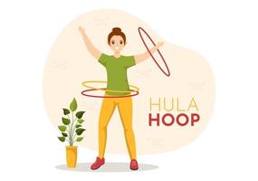 ilustración de hula hoop con personas haciendo ejercicio jugando hula hoops y entrenamiento físico en actividades deportivas dibujos animados planos plantillas dibujadas a mano vector