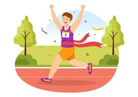 Marathon Race Illustration with People Running, Jogging Sport Tournament and Run to Reach the Finish Line in Flat Cartoon Hand Drawn Template vector