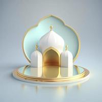 Islamic ramadan podium background of futuristic and modern 3d realistic mosque with scene and stage for product display photo