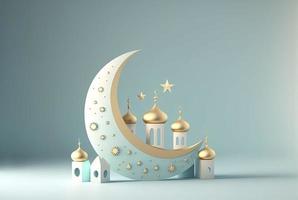 Illustration of ramadan background with mosque and star moon ornament photo