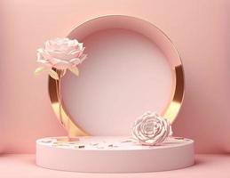 pink abstract 3d podium illustration with pedestal for displaying products photo