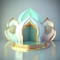 3D Realistic Rendering Ramadan Scene Islamic Podium background for Product Display photo