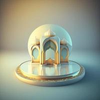 Islamic ramadan podium background of futuristic and modern 3d realistic mosque with scene and stage for product display photo