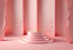 pink abstract 3d podium illustration with pedestal for displaying products photo