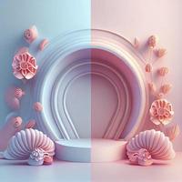 Ilustración 3d de podio con adorno floral para promoción de productos. foto