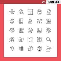 conjunto de 25 iconos de interfaz de usuario modernos signos de símbolos para documentos de cortina de papel de ubicación elementos de diseño vectorial editables enrollados vector