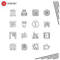 User Interface Pack of 16 Basic Outlines of event country sport circle shop Editable Vector Design Elements