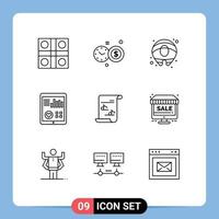 Modern Set of 9 Outlines and symbols such as media patient report summer pulse health Editable Vector Design Elements