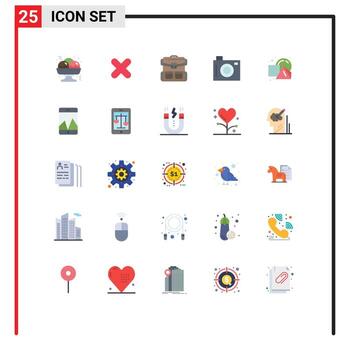 User Interface Pack of 25 Basic Flat Colors of geometrical picture backpack picnic camera Editable Vector Design Elements