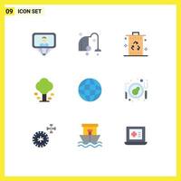 Universal Icon Symbols Group of 9 Modern Flat Colors of tree green bin forest recycle Editable Vector Design Elements