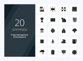 20 Project Management And Development Solid Glyph icon for presentation vector