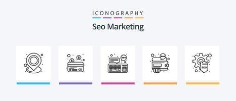 paquete de iconos de la línea 5 de marketing seo que incluye video. medios de comunicación. chat. pago. tarjeta. diseño de iconos creativos vector