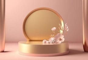 pink abstract 3d podium illustration with pedestal for displaying products photo