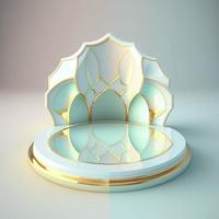 Islamic ramadan podium background of futuristic and modern 3d realistic mosque with scene and stage for product display photo