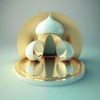 Realistic 3d modern islamic background of futuristic mosque with podium scene and stage for product display photo
