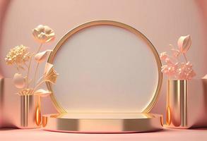 pink abstract 3d podium illustration with pedestal for displaying products photo