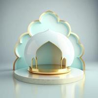 Islamic ramadan podium background of futuristic and modern 3d realistic mosque with scene and stage for product display photo