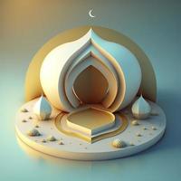 Islamic ramadan podium background of futuristic and modern 3d realistic mosque with scene and stage for product display photo
